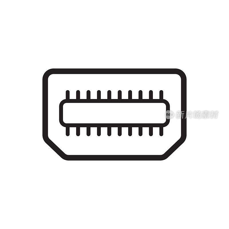 Thunderbolt 2 miniddisplay端口电缆连接器引脚-矢量图标。画插图。白底隔离